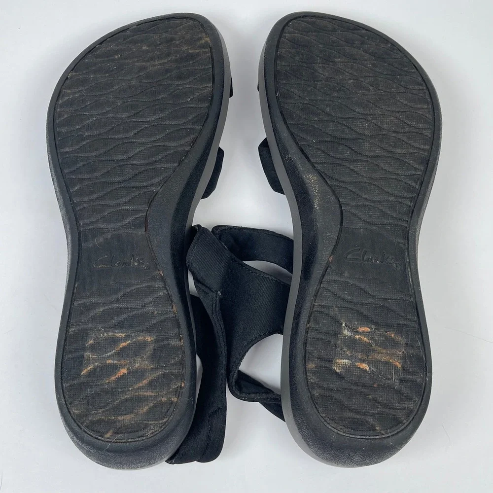 Clarks Cloudsteppers Arla Shore Women 11 Black Bow Strappy Wedge Sandals Comfort